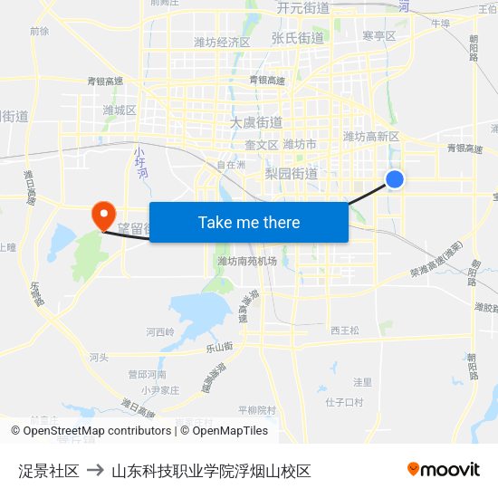 浞景社区 to 山东科技职业学院浮烟山校区 map