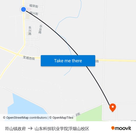 符山镇政府 to 山东科技职业学院浮烟山校区 map