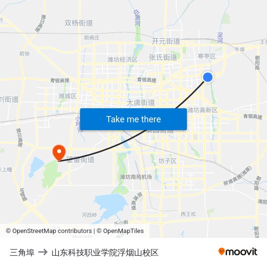 三角埠 to 山东科技职业学院浮烟山校区 map