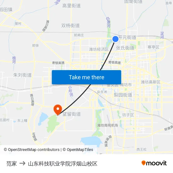 范家 to 山东科技职业学院浮烟山校区 map