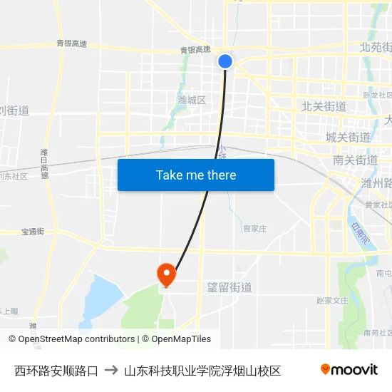 西环路安顺路口 to 山东科技职业学院浮烟山校区 map