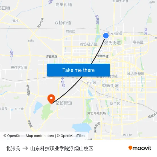 北张氏 to 山东科技职业学院浮烟山校区 map