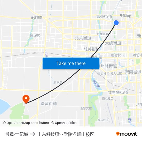 晨晟·世纪城 to 山东科技职业学院浮烟山校区 map