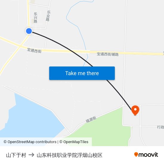 山下于村 to 山东科技职业学院浮烟山校区 map