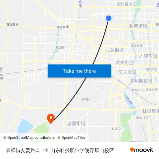 泰祥街友爱路口 to 山东科技职业学院浮烟山校区 map