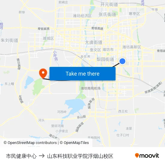 市民健康中心 to 山东科技职业学院浮烟山校区 map