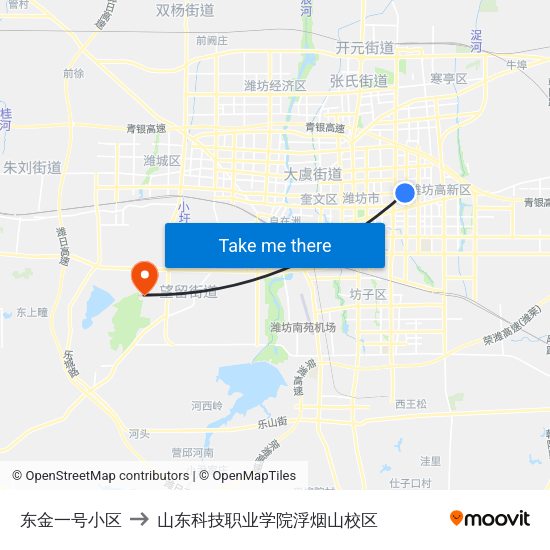 东金一号小区 to 山东科技职业学院浮烟山校区 map