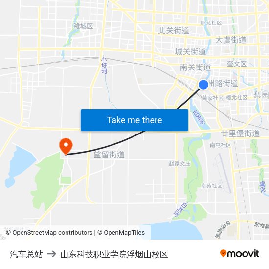 汽车总站 to 山东科技职业学院浮烟山校区 map