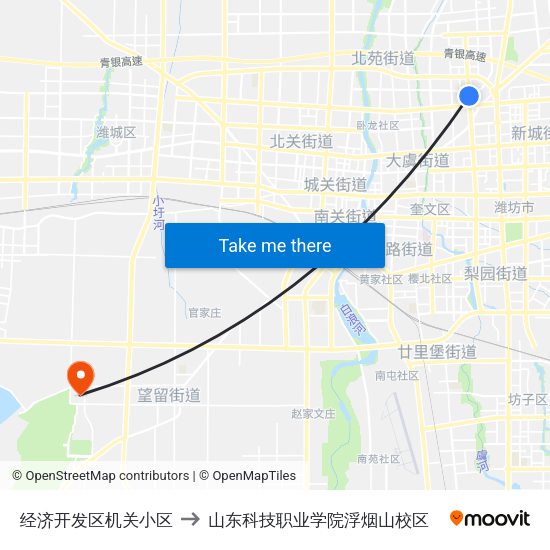 经济开发区机关小区 to 山东科技职业学院浮烟山校区 map