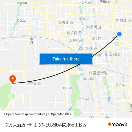 东方大酒店 to 山东科技职业学院浮烟山校区 map