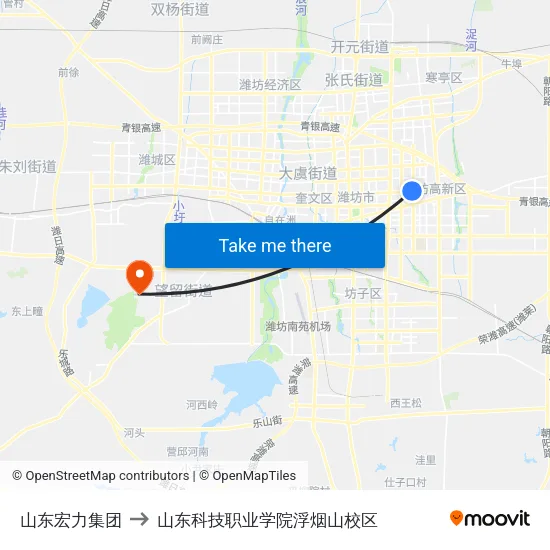 山东宏力集团 to 山东科技职业学院浮烟山校区 map