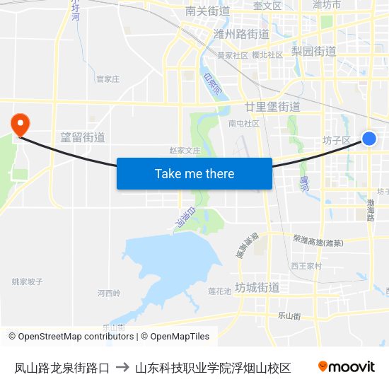 凤山路龙泉街路口 to 山东科技职业学院浮烟山校区 map