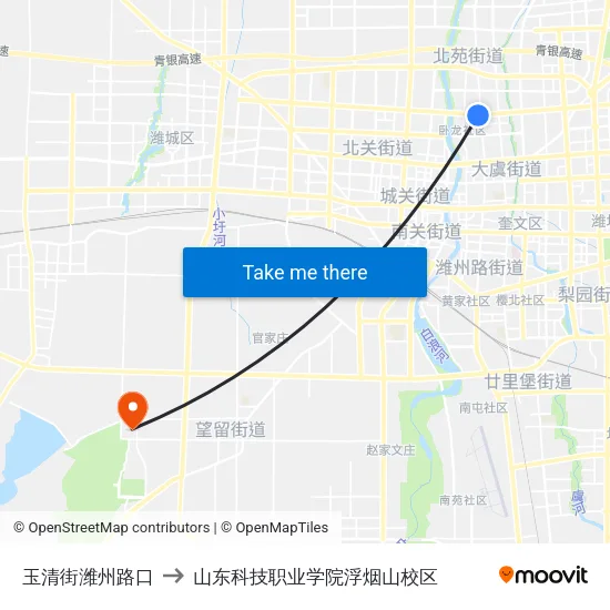 玉清街潍州路口 to 山东科技职业学院浮烟山校区 map