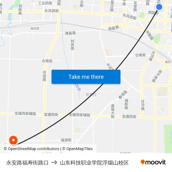 永安路福寿街路口 to 山东科技职业学院浮烟山校区 map