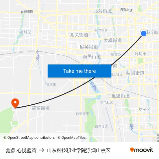 鑫鼎.心悦蓝湾 to 山东科技职业学院浮烟山校区 map