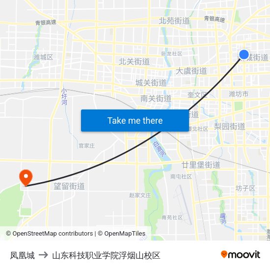 凤凰城 to 山东科技职业学院浮烟山校区 map