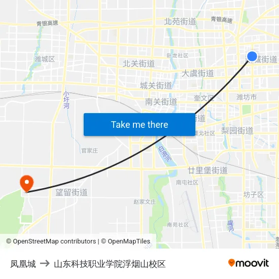 凤凰城 to 山东科技职业学院浮烟山校区 map
