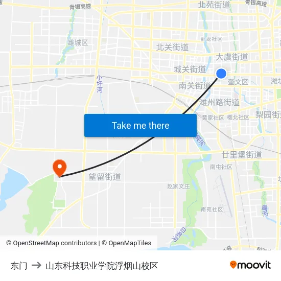 东门 to 山东科技职业学院浮烟山校区 map