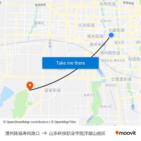 潍州路福寿街路口 to 山东科技职业学院浮烟山校区 map