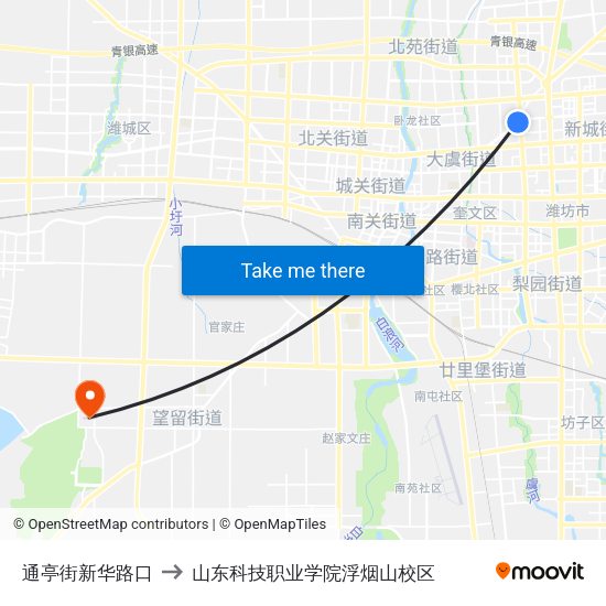 通亭街新华路口 to 山东科技职业学院浮烟山校区 map