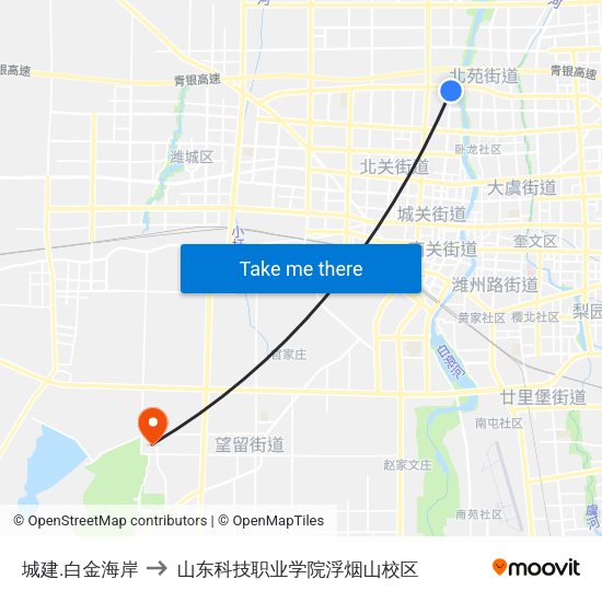城建.白金海岸 to 山东科技职业学院浮烟山校区 map
