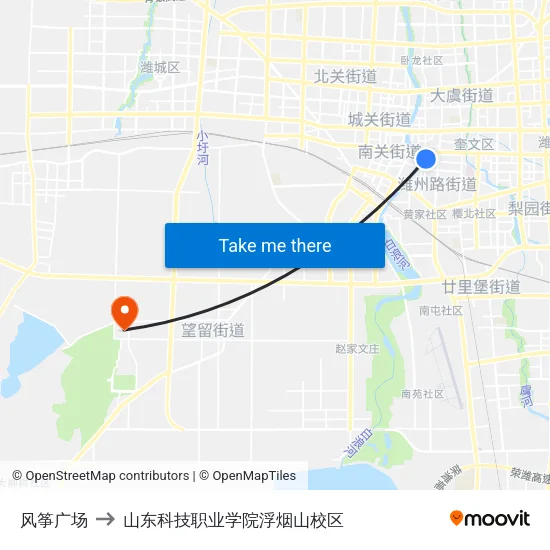 风筝广场 to 山东科技职业学院浮烟山校区 map