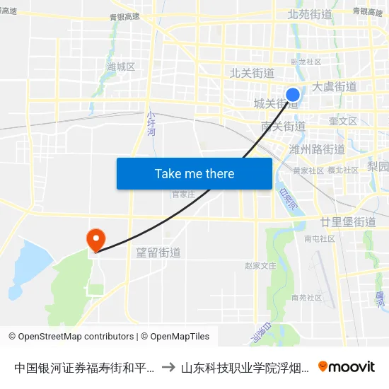 中国银河证券福寿街和平路口西 to 山东科技职业学院浮烟山校区 map
