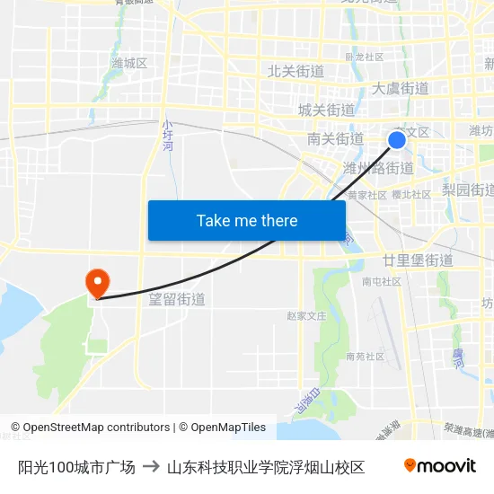 阳光100城市广场 to 山东科技职业学院浮烟山校区 map
