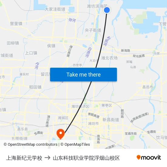 上海新纪元学校 to 山东科技职业学院浮烟山校区 map