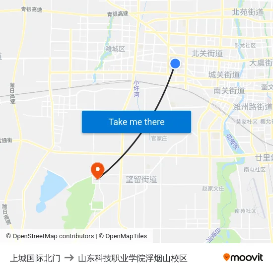 上城国际北门 to 山东科技职业学院浮烟山校区 map