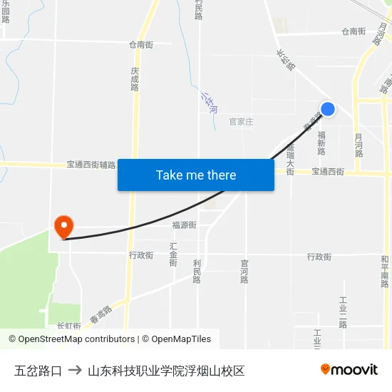 五岔路口 to 山东科技职业学院浮烟山校区 map