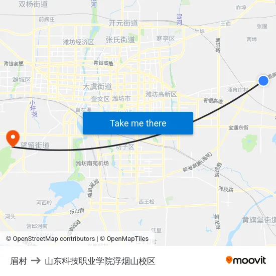 眉村 to 山东科技职业学院浮烟山校区 map