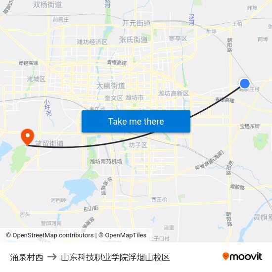 涌泉村西 to 山东科技职业学院浮烟山校区 map