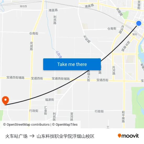 火车站广场 to 山东科技职业学院浮烟山校区 map