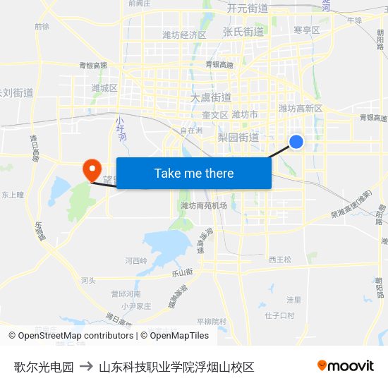 歌尔光电园 to 山东科技职业学院浮烟山校区 map