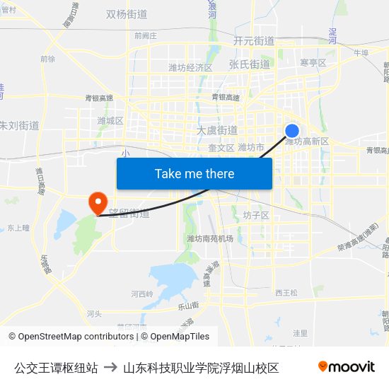 公交王谭枢纽站 to 山东科技职业学院浮烟山校区 map