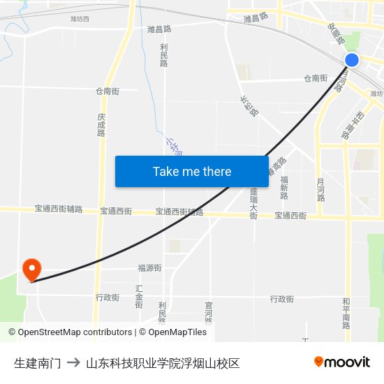 生建南门 to 山东科技职业学院浮烟山校区 map