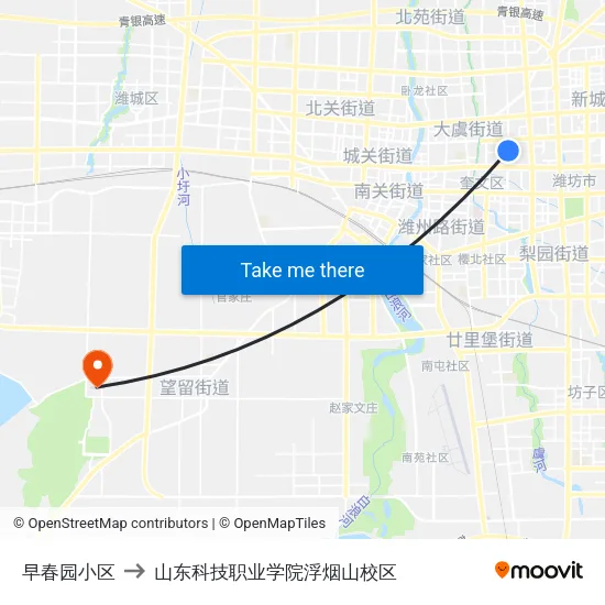 早春园小区 to 山东科技职业学院浮烟山校区 map