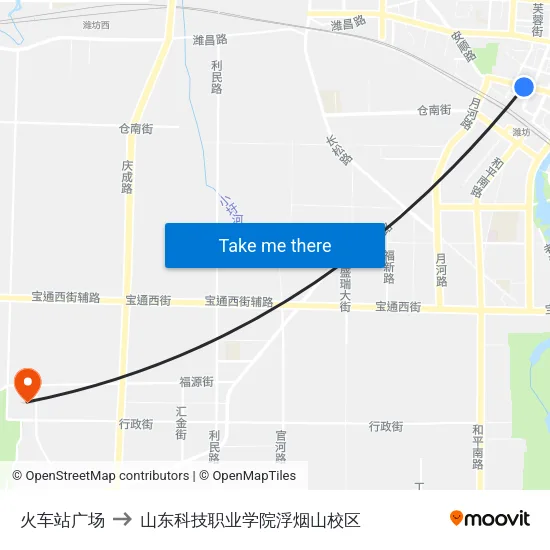 火车站广场 to 山东科技职业学院浮烟山校区 map