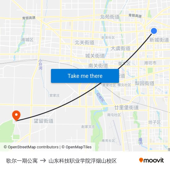 歌尔一期公寓 to 山东科技职业学院浮烟山校区 map