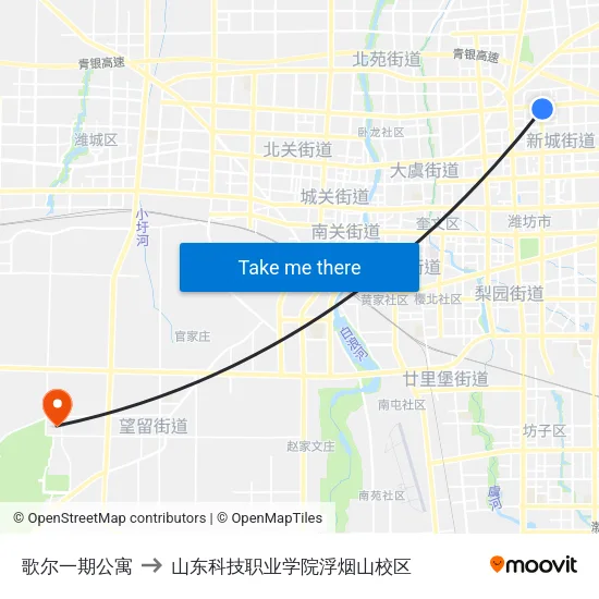 歌尔一期公寓 to 山东科技职业学院浮烟山校区 map