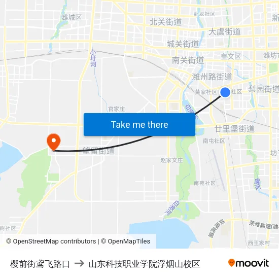 樱前街鸢飞路口 to 山东科技职业学院浮烟山校区 map