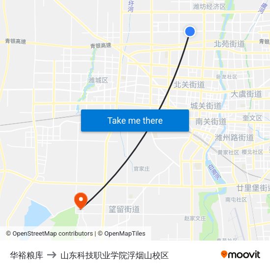 华裕粮库 to 山东科技职业学院浮烟山校区 map