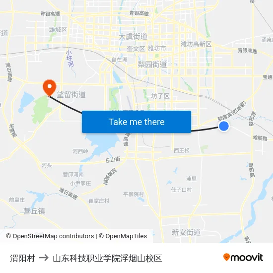 渭阳村 to 山东科技职业学院浮烟山校区 map