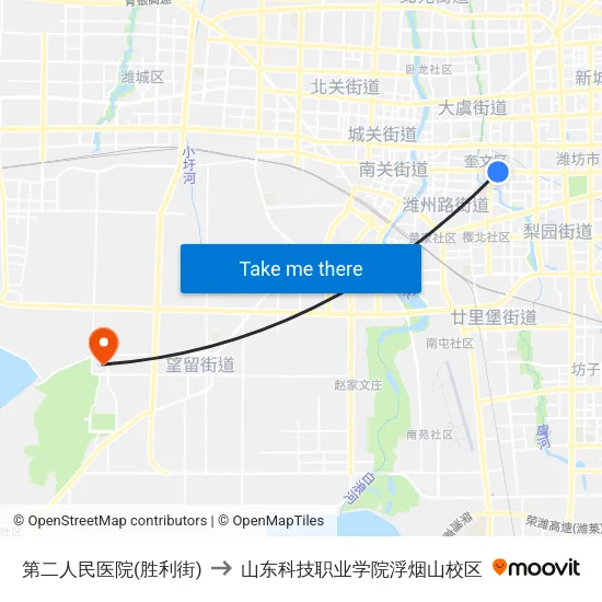 第二人民医院(胜利街) to 山东科技职业学院浮烟山校区 map