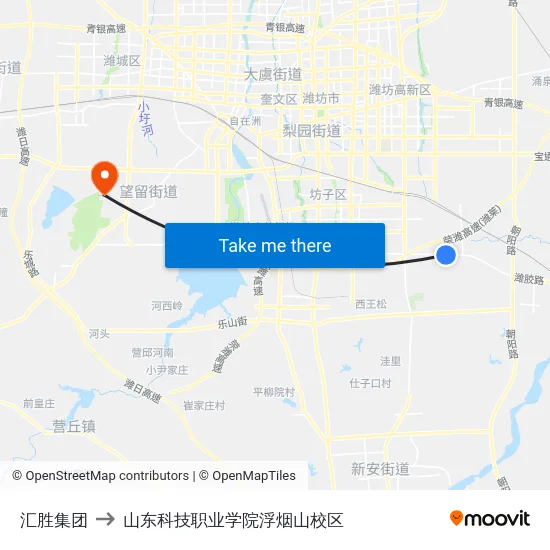 汇胜集团 to 山东科技职业学院浮烟山校区 map