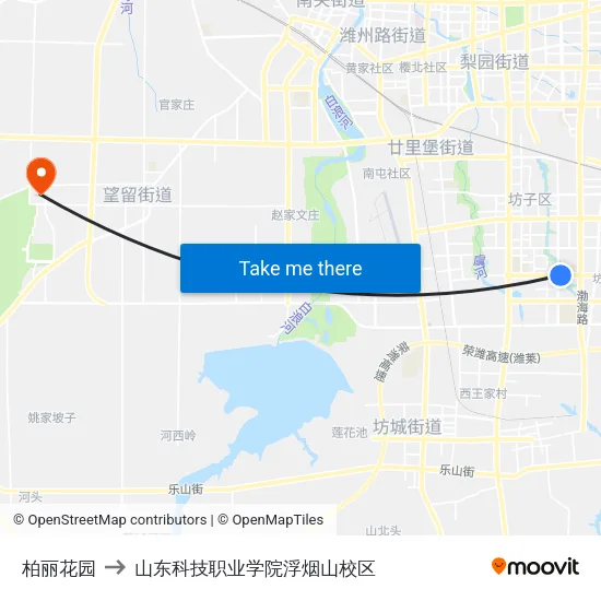柏丽花园 to 山东科技职业学院浮烟山校区 map
