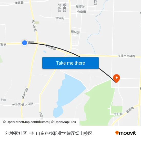 刘坤家社区 to 山东科技职业学院浮烟山校区 map