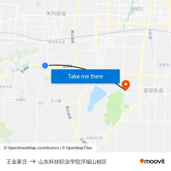 王金家庄 to 山东科技职业学院浮烟山校区 map