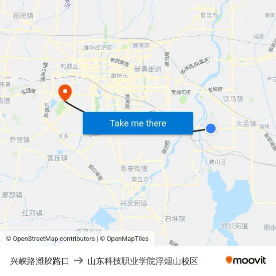 兴峡路潍胶路口 to 山东科技职业学院浮烟山校区 map